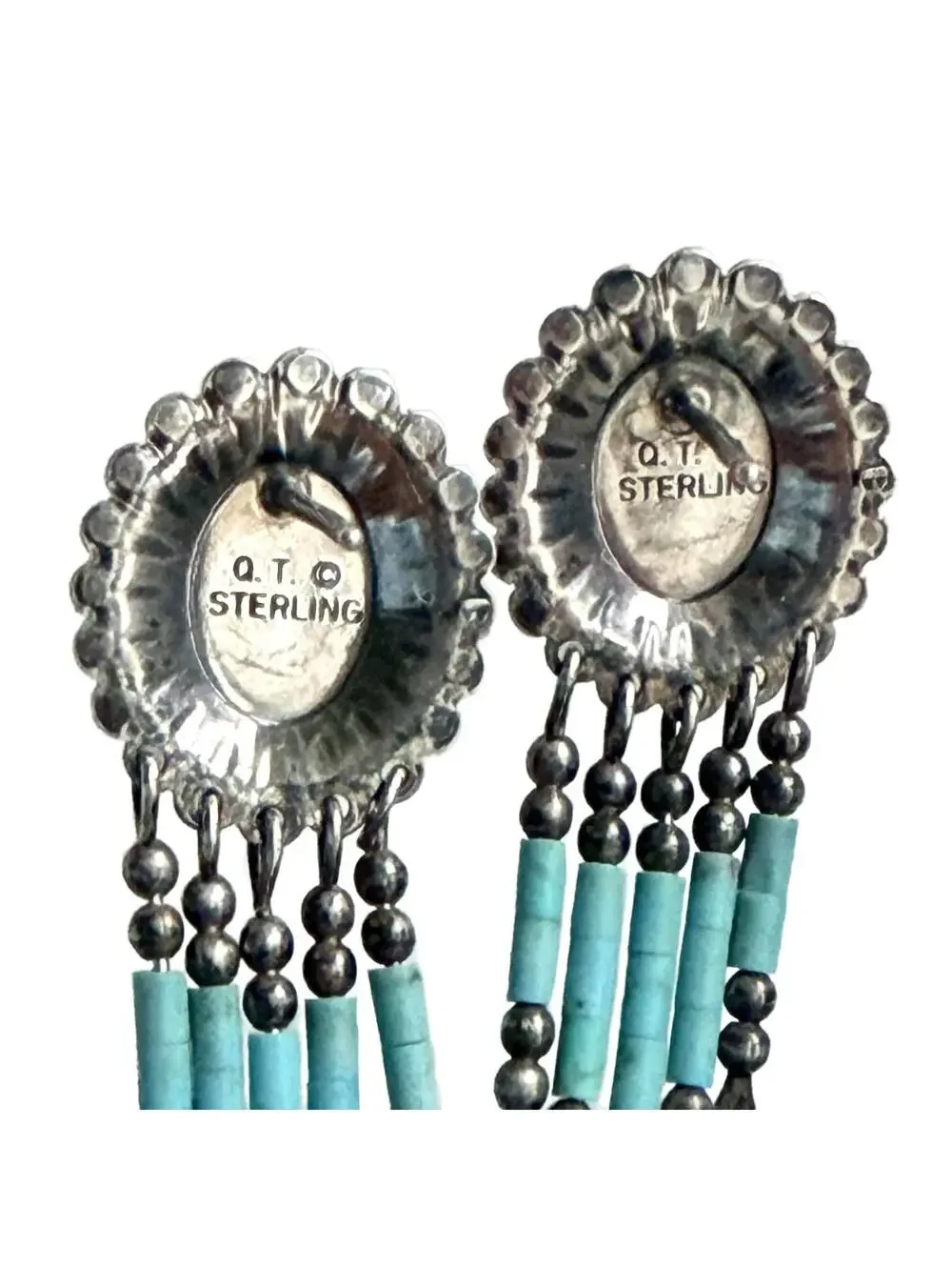 VTG Q.T Quoc Southwest 925 Turquoise Dangle Earrings 2.25” - Picture 3 of 6
